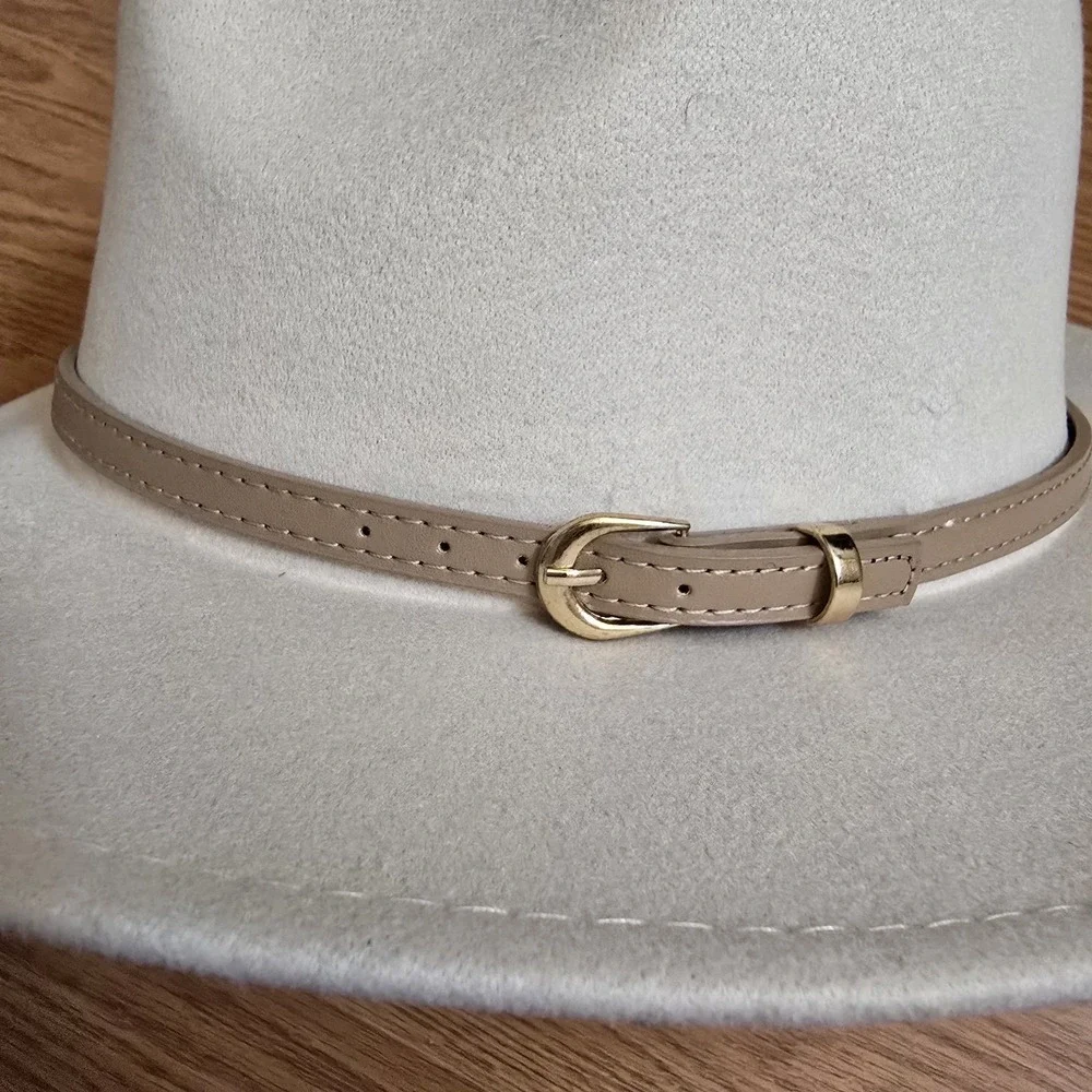 Men Women Unisex Tan Wide Brim Fedora Felt Hat 7